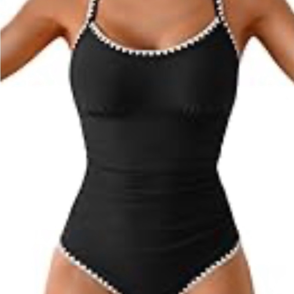 NWOT Black One-Piece Swimsuit with White Trim